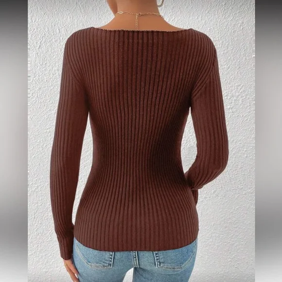 Cozy crisscross front ribbed knit sweater top - Picture 3 of 6